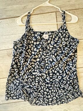 CAbi Navy, White & Light Blue Animal-Print Button Front Cami